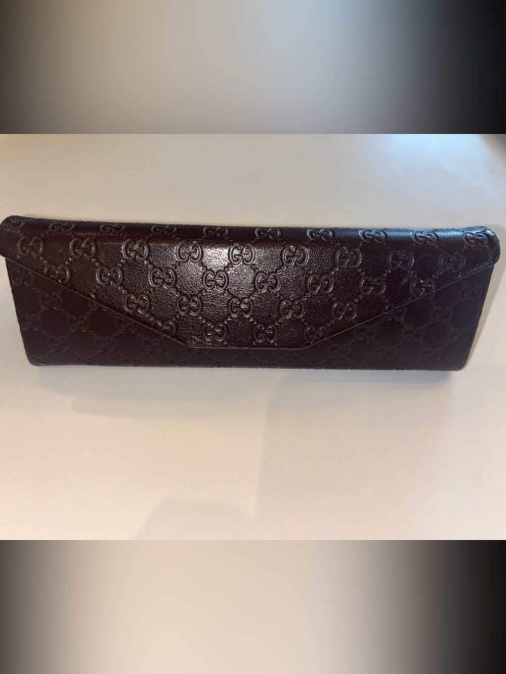 Gucci Embossed Monogram Leather Trifold Glasses case Dark Brown - Picture 4 of 4